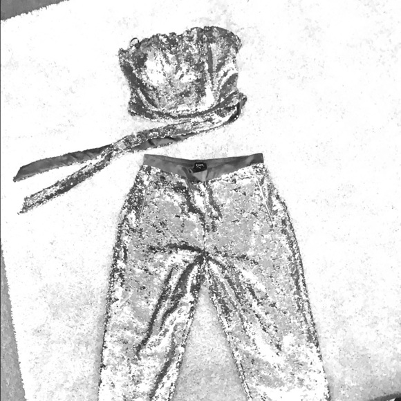 Bebe Sequence pants suit tube top with tie - Picture 1 of 8